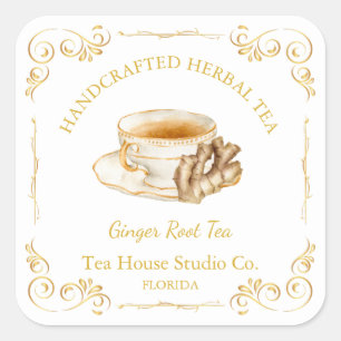 Té de raíz de jengibre vintage etiqueta cuadrada