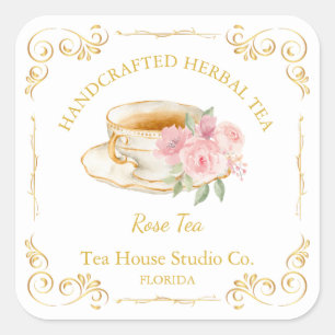 Té de Rosa Vintage Etiqueta Cuadrada
