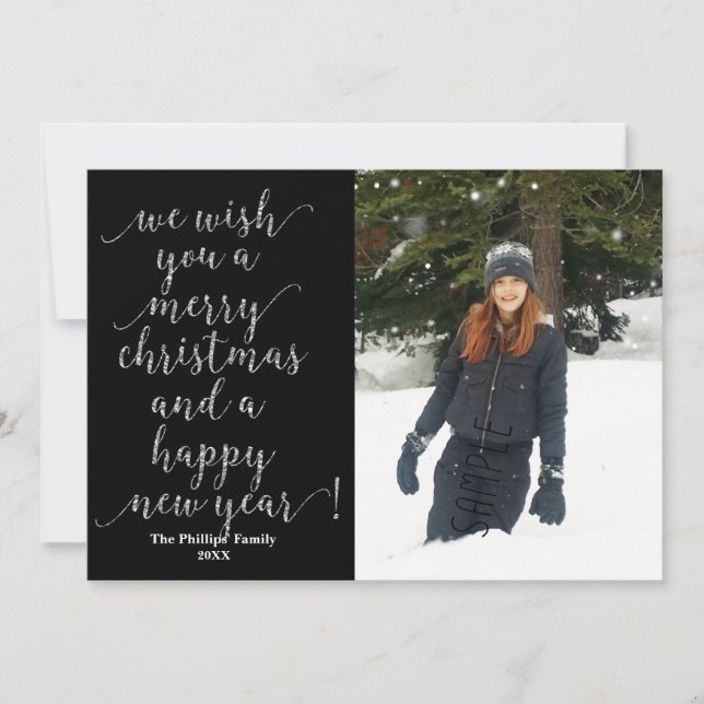 Te Deseamos Feliz Navidad Black Gold Photo Card (Anverso)