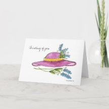 Te deseo aquí tarjeta de sombrero rosa