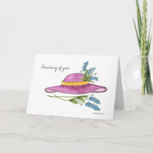 Te deseo aquí tarjeta de sombrero rosa