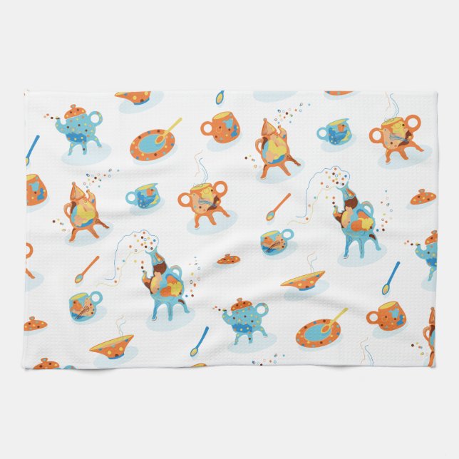 Té divertido - fiesta. toalla de cocina (Horizontal)