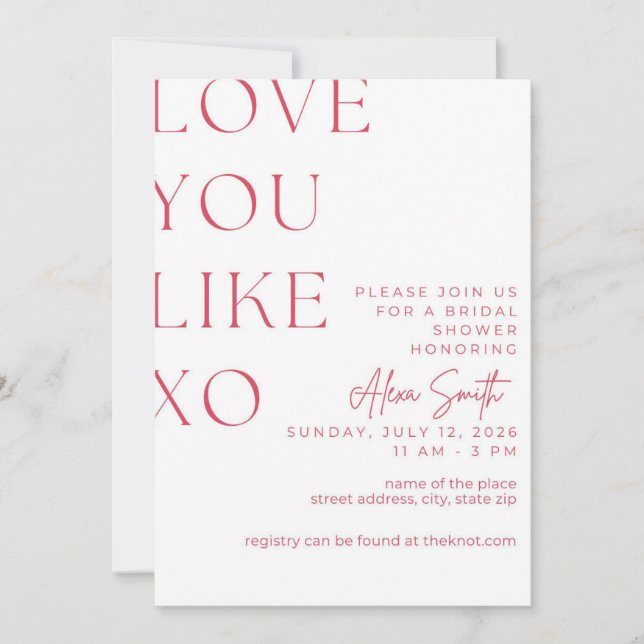 Te Encanta Como Invitación A La Ducha De Novias XO (Anverso)