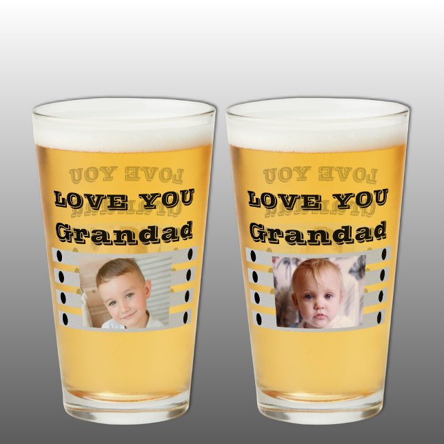 Te encanta Grandad dos fotos cerveza gris negra (Beer Glass gift for Grandad)