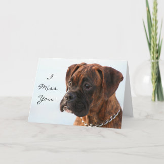 Te extraño la tarjeta de saludo de cachorro de box