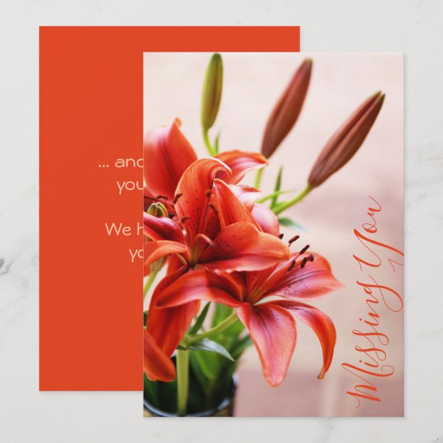 Te Extraño Tiger Lilies Foto Tarjeta Personalizada (Anverso / Reverso)