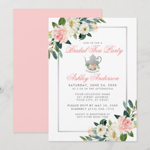 Té Fiesta de ducha de novia Invitación rosa floral