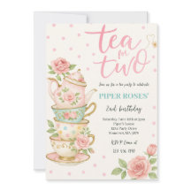 Té Floral Rosa Para Dos Invitaciones De Cumpleaños