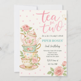 Té Floral Rosa Para Dos Invitaciones De Cumpleaños