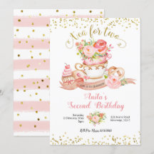 Té floral Rosa para dos invitaciones de fiesta de 