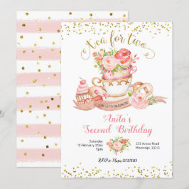 Té floral Rosa para dos invitaciones de fiesta de