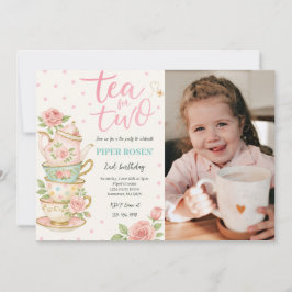 Té Floral Rosa Para Dos Invitaciones Fotográficas 