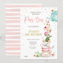 Té Invitación a cumpleaños Chica Fiesta Par-tea Fl
