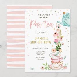 Té Invitación a cumpleaños Chica Fiesta Par-tea Fl