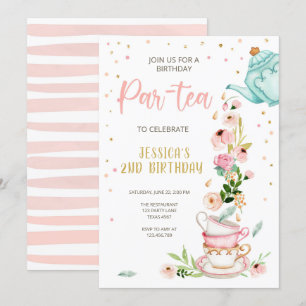 Té Invitación a cumpleaños Chica Fiesta Par-tea Fl