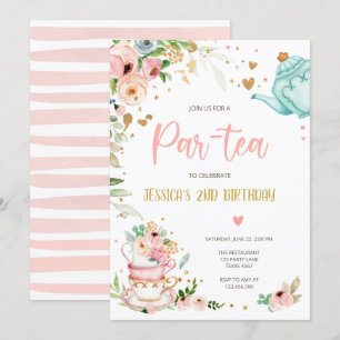 Té Invitación a cumpleaños Chica Fiesta Par-tea Fl