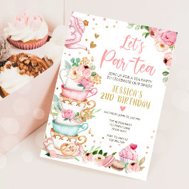 Té Invitación a cumpleaños Chica Fiesta Par-tea Fl