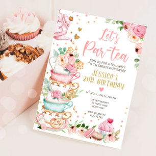 Té Invitación a cumpleaños Chica Fiesta Par-tea Fl