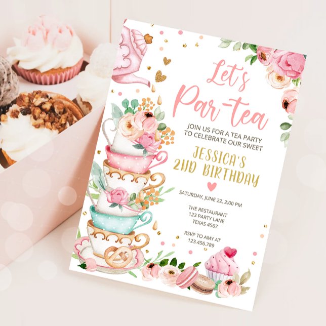 Té Invitación a cumpleaños Chica Fiesta Par-tea Fl (Subido por el creador)
