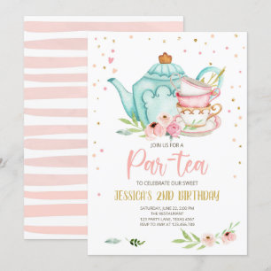 Té Invitación a cumpleaños Chica Fiesta Par-tea Fl