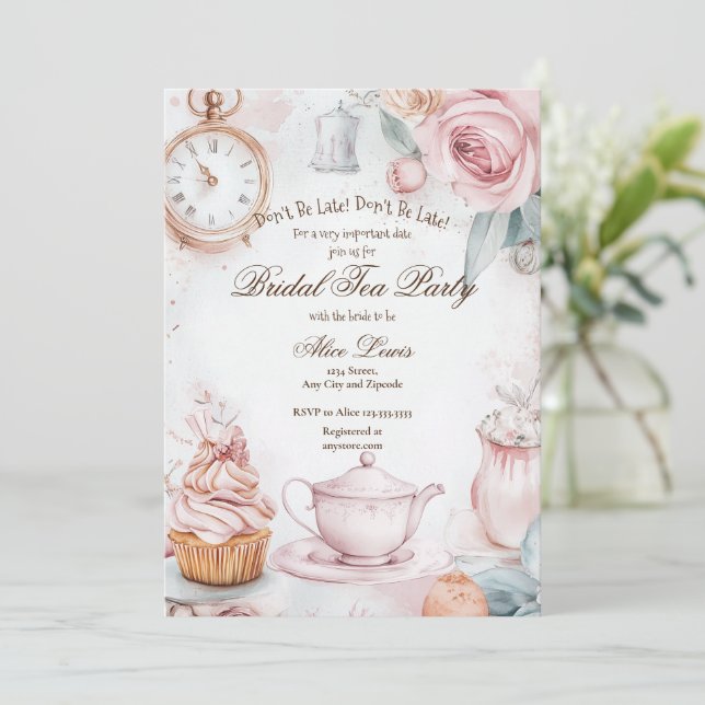 Té Invitación a la ducha de novia, té de novia de  (Anverso de pie)
