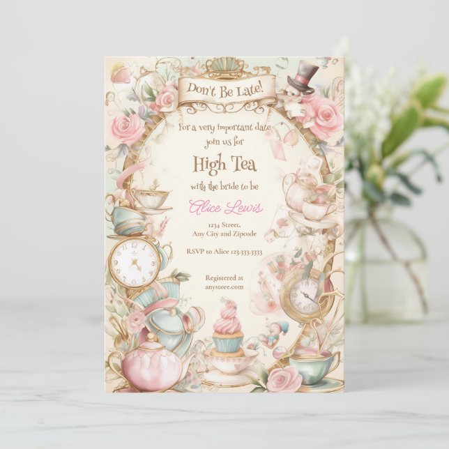 Té Invitación a la ducha de novia, té de novia de  (Anverso de pie)