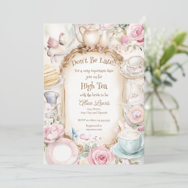 Té Invitación a la ducha de novia, té de novia de  (Anverso de pie)