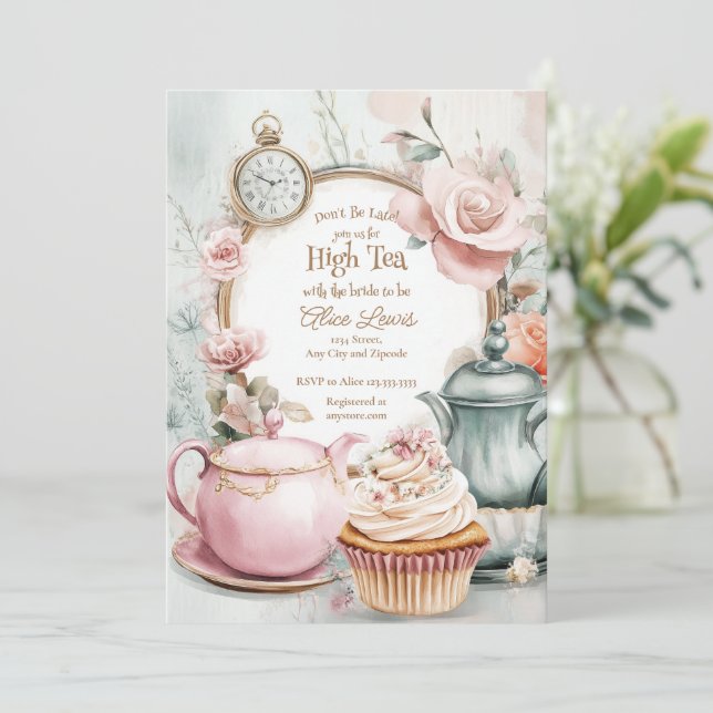 Té Invitación a la ducha de novia, té de novia de  (Anverso de pie)