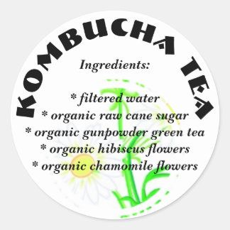 Té Kombucha - Pegatinas de la lista de ingrediente