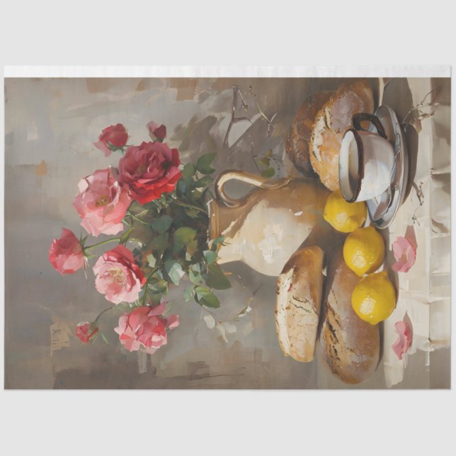 Té matutino con Rosas Desnudan Papel Tejido (Anverso)