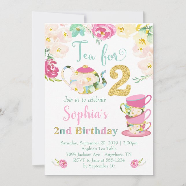 Té para dos Chicas 2da invitación de cumpleaños (Anverso)