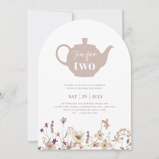 Té Para Dos Invitaciones De Aniversario Floral De  (Anverso)