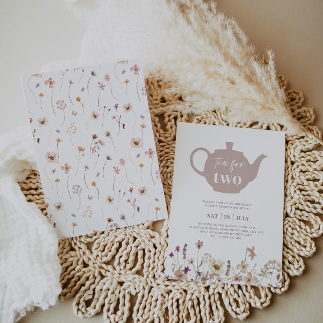 Té Para Dos Invitaciones De Cumpleaños De Flores (Tea For Two Floral Birthday Invitation)
