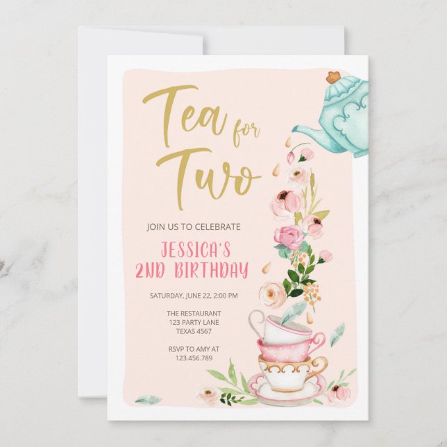 Té para dos invitaciones de cumpleaños Fiesta de t (Anverso)