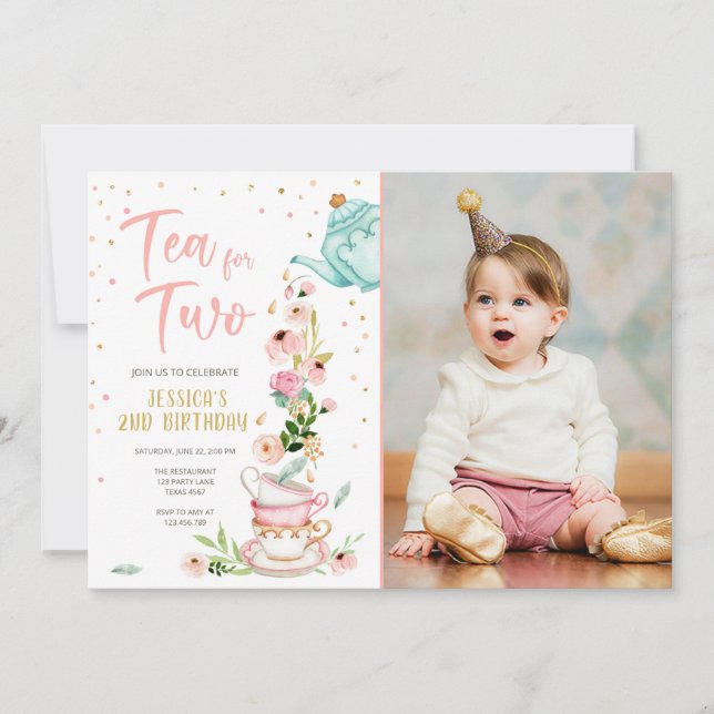 Té para dos invitaciones de cumpleaños Fiesta de t (Anverso)