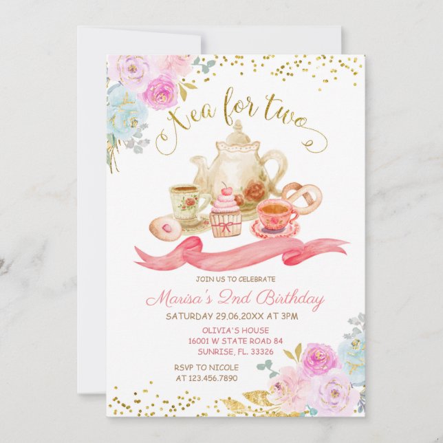 Té Para Dos Invitaciones De Fiesta De Cumpleaños D (Anverso)