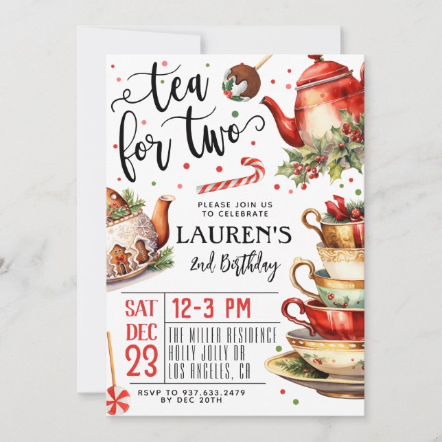 Té para dos Navidades 2ª invitación de cumpleaños (Anverso)
