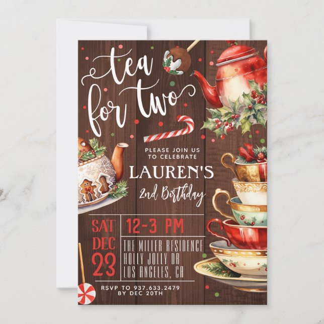 Té para dos Navidades 2ª invitación de cumpleaños (Anverso)