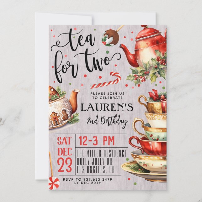 Té para dos Navidades 2ª invitación de cumpleaños (Anverso)