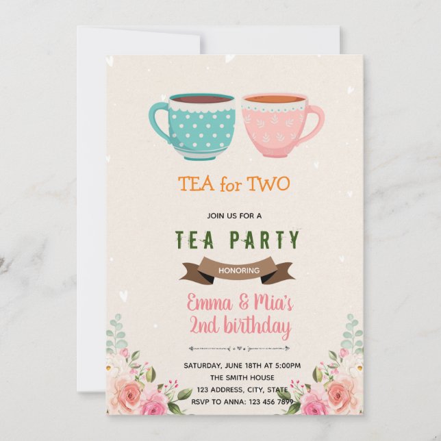 Té para una invitación de dos cumpleaños (Anverso)