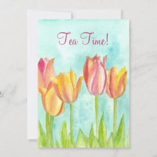 Té Party Invitación Tulip Rosa Watercolour Art