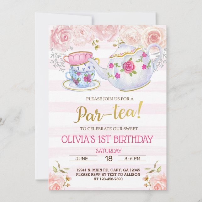 Té-pera, por chica de té invitación de cumpleaños. (Anverso)