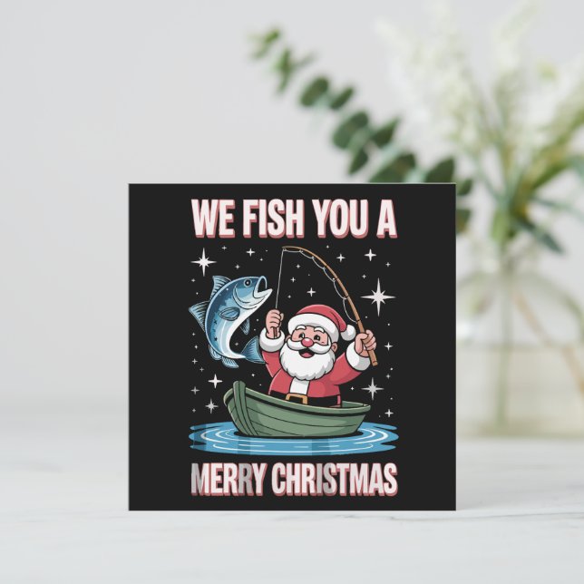 Te pescamos un pescador de navidad pescando Santa (Anverso de pie)