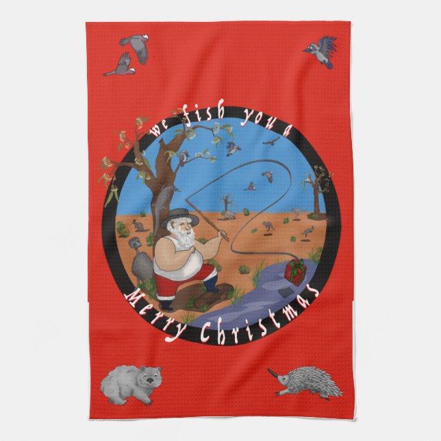 Te pescaremos una Feliz Navidad - Toalla de té aus (Vertical)