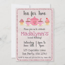 Té por dos invitaciones rosadas de cumpleaños
