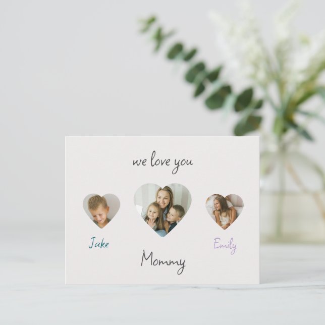 Te queremos mamá - Tarjeta de fotos personalizada (Anverso de pie)