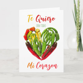 Te quiero chiles pimientos corazón de la postal de