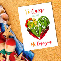 Te quiero chiles pimientos corazón de la postal de