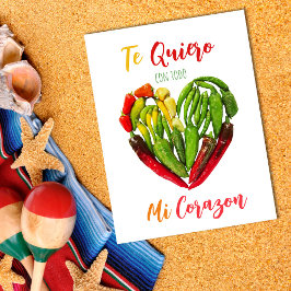 Te quiero chiles pimientos corazón de la postal de