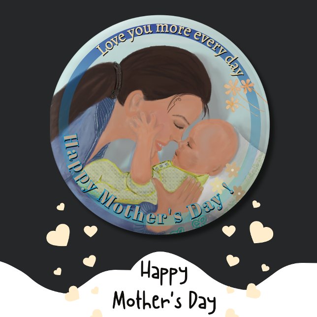 Te quiero más botón del Día de la Madre (Love you more Mother's Day Button)